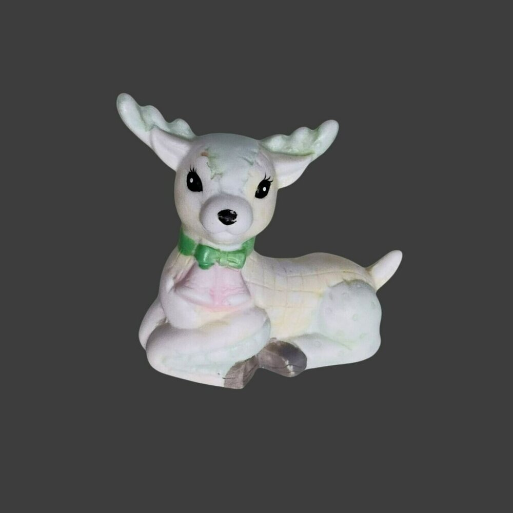 Vintage Reindeer Figurine, 1980s Flambro Cuddle Ups, Ceramic Deer Collectible